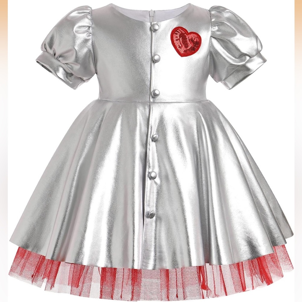 Shiny Silver Kids Costume with Red Heart Accent
